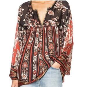 Isabel Marant Etoile Tucson Top Women’s Sz 1 Small Red Black Print Viscose Tunic